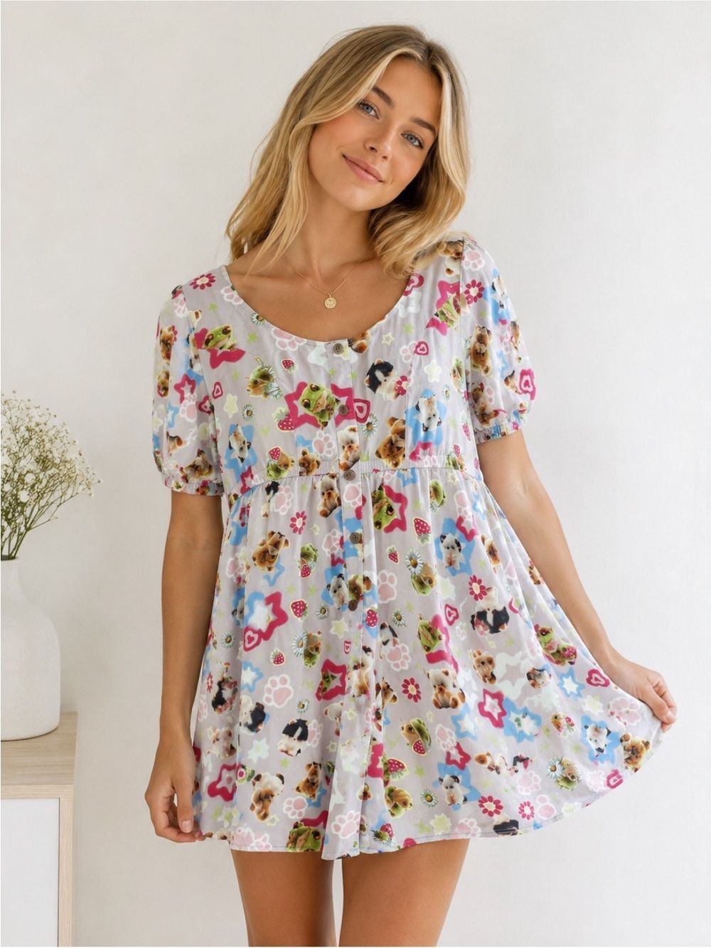 Hot Topic Playful Kitten Frog and Teddy Bear Dress